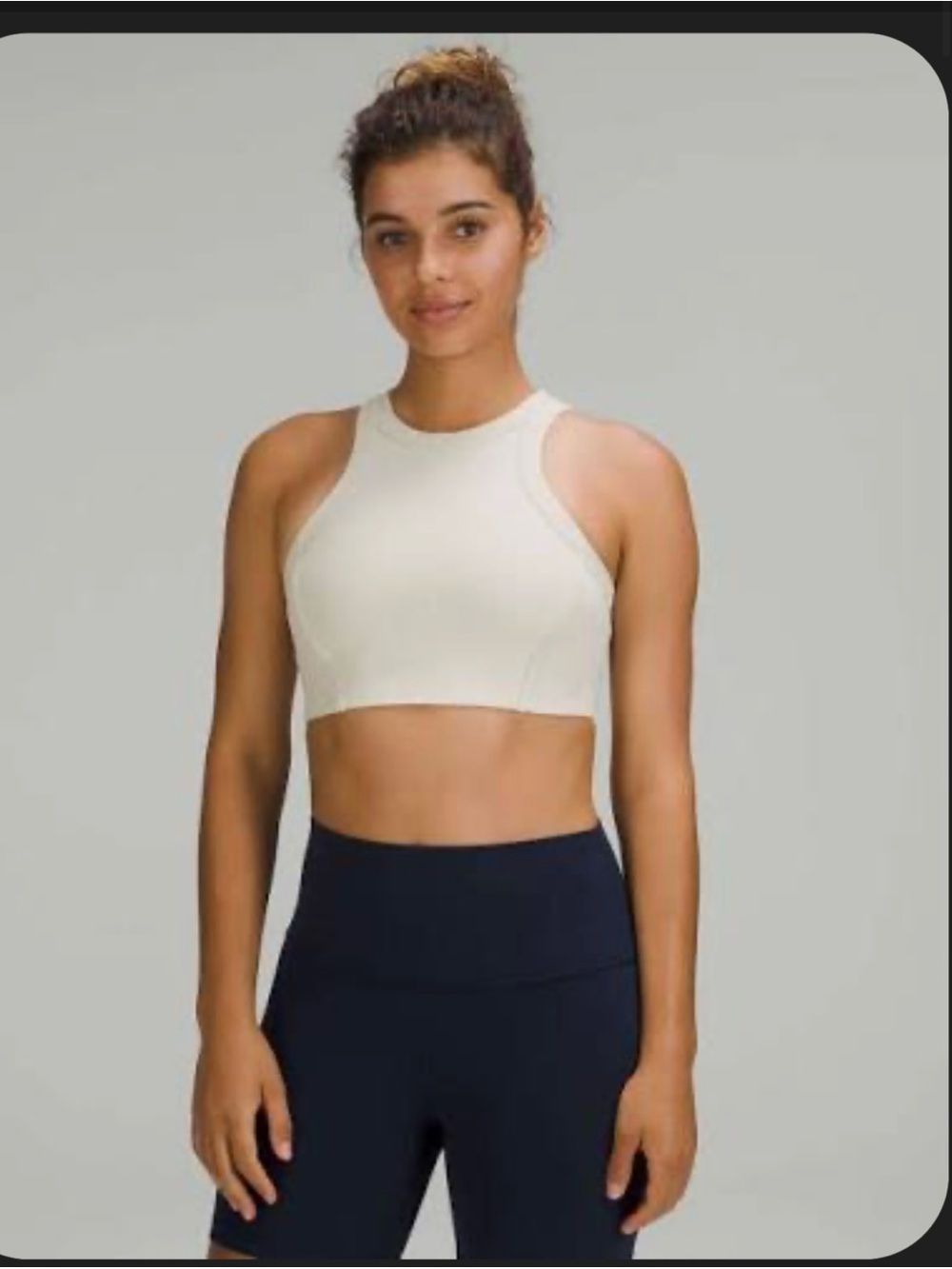 Lululemon Cream High Neck Ribbed Cropped Sports Bra